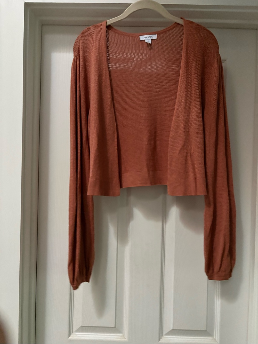 Nine West Rust Crop Open-Front Cardigan